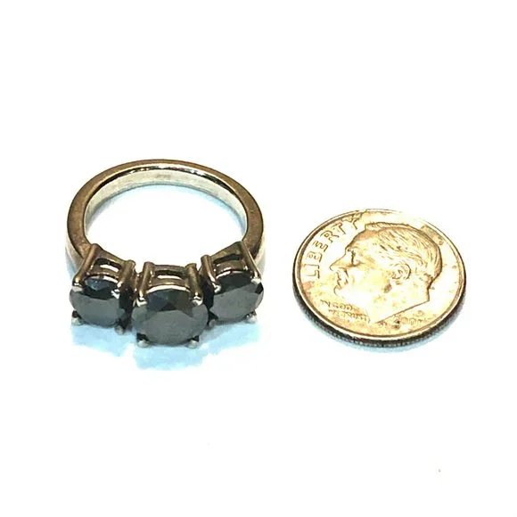 Genuine 2 CTs of 3 Black Diamonds 925 Sterling Silver Ring - Picture 10 of 12